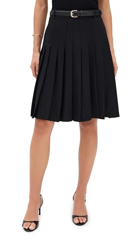 Women's Black Pleated Twill Midi Skirt