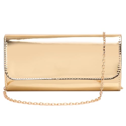Bolsa de ombro feminina de couro envernizado, bolsa de ombro elegante para festa de casamento de Natal, formatura, Ouro 018