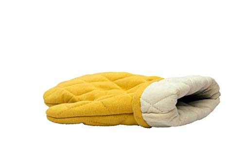 Oven Mitt & Pot Holder Set, Pack of 2, Premium Heat Resistant Kitchen Wares, Cotton Fabric Quilted, Yellow, Plain, Machine Washable and Heat Resistant Pocket Mitts for Kitchen Cooking and Baking
