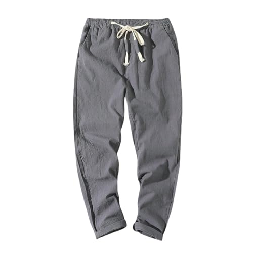 Pantalon en coton et lin d'été fin coupe droite longueur 9/10