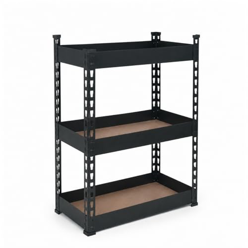 Image of Bonkaso 3 Tier Multipurpose Storage Rack for Kitchen & Bathroom | Countertop Organizer Basket Stand | Large Space-Saving Metal Storage Shelf for Home & Office | Black | 60x36x69 cm