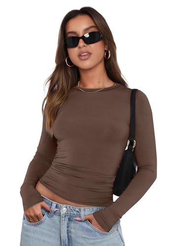 XIEERDUO Women's Long Sleeve Crew Neck Slim Fit T Shirts 2024 Y2k Clothes Basic Going Out Tops 3 Pack/2 Pack2