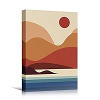SIGNWIN Canvas Wall Art Red Sun Over Orange and Coral Mountains and Navy Blue Ocean Landscape Wilderness Modern Scenic Colorful for Living Room, Bedroom, Office - 12x18 inches