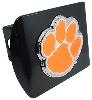 Clemson University Tigers "Black with Chrome & Color Paw Emblem" Trailer Hitch Cover Fits 2 Inch Auto Car Truck Receiver with NCAA College Sports Logo