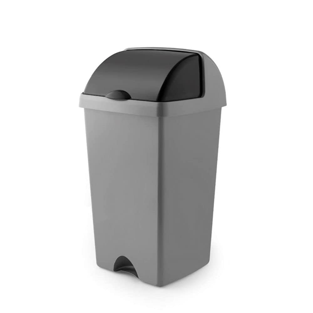 Addis 50L Roll Top Kitchen Bin – Large Metallic Silver Grey Waste & Recycling Bin with Stay-Open Lid, Space-Saving Design for Under Worktops, Easy Clean, Made in the UK