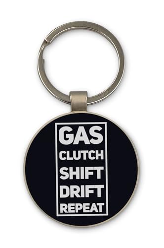 Lauthings Llavero JDM de cambio de embrague de gas, diseño de círculo de vidrio negro, personalizado, llavero de acero