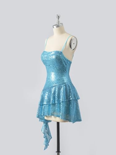 Wchecalino Sparkly Tiered Sequin Homecoming Dresses 2025 Cowl Neck Short HOCO Dress Tight Cocktail Party Mini Gowns4