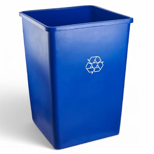 Image of 35 Gallon Blue Square Trash Can, Plastic, Commercial Use