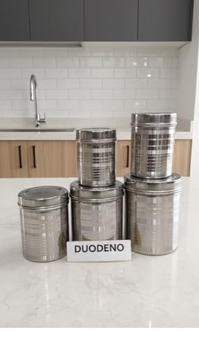 Image of Duodeno Stainless Steel Storage Container Set | 0.5kg / 1kg / 1.5kg / 2kg / 2.5kg Airtight Jar | Round Dabba Canister (5 Pices)
