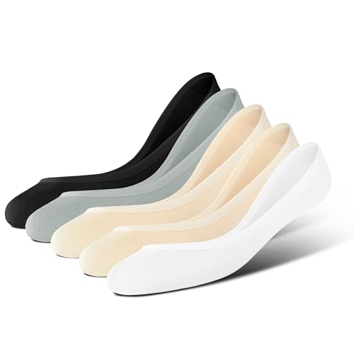 Image of BRISIRA Bamboo Viscose Women No Show Socks Extra Low Cut Liners Boat Thin Non Slip Flats Sneakers Loafer Invisible 5 Pairs
