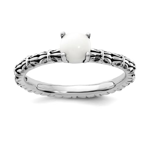 Bague argent 925 agate blanche 2.5mm t52 anneau empilable pour femme