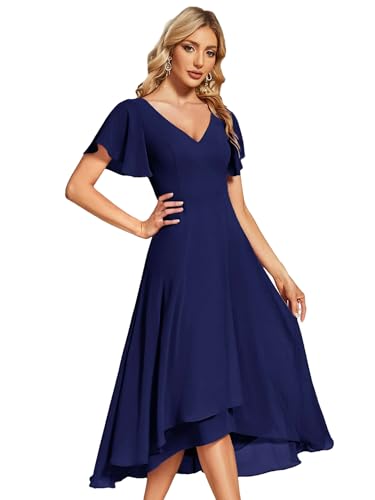 Ever-Pretty Women's Chiffon Evening Party Dress Chiffon Wedding Guest Dress Plus Size Navy Blue 28UK