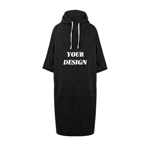 Muka Personalized Changing Robe 3/4 Sleeve Absorbent Terry Beach Towel Surf Poncho Unisex for Surfing Swimming-Black