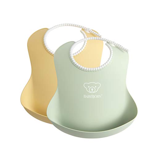 BABYBJORN Baby Bib, 2-Pack, Powder Yellow/Powder Green