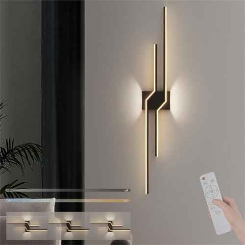 Aplique de pared LED de 80cm regulable negro con mando a distancia para salon y dormitorio