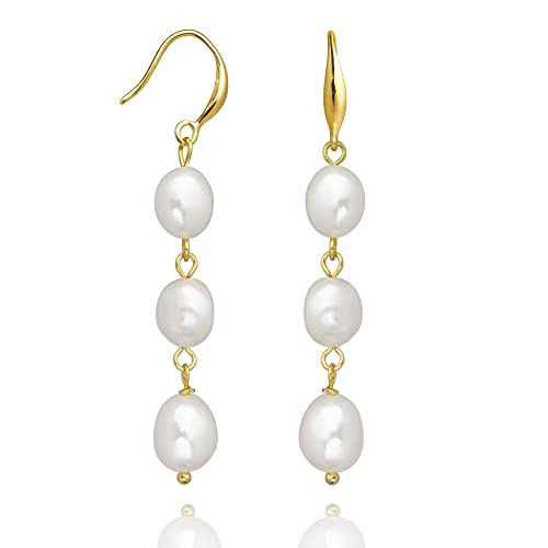 Long Pearl Earrings For Women 14K Gold Plated Sterling Silver Baroque Pearl Dangle Drop Earrings With Elegant Hook (Drop) #TOP3