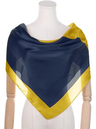Women Contrast Color 35" Large Scarf, Satin Silk Feeling Symmetrical Square Neckerchief Head Wrap Bandanas2