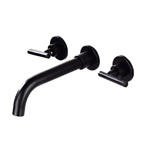 Robinet d'évier de salle de bain mural mélangeur lavabo noir laiton