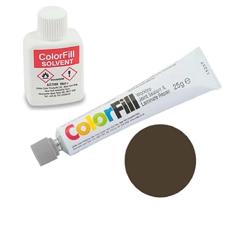Image of Project DIY® ColorFill 100% Waterproof - Durable - Worktop Joint Sealant & Repairer, Fix, Chips, Dents & Scratches, 1 x 25g ColorFill, 1 x 20ml Solvent (CF126 - French Walnut, One Size)