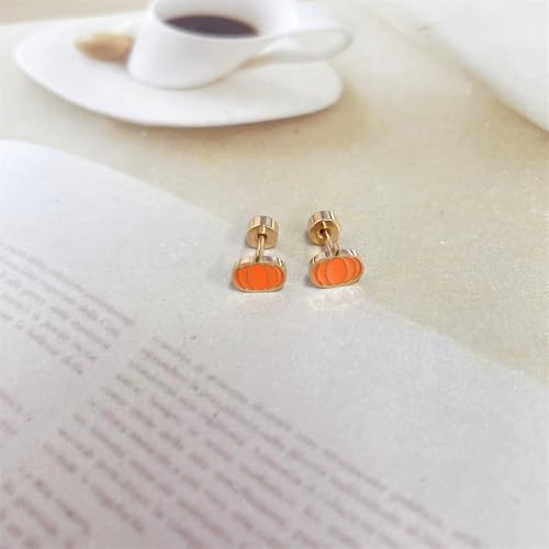 20G Pumpkin Enamel Halloween Flat Screw Back Small Stud Earrings for Women Men Minimalist Stainless Steel Gold-Colored Tiny Mini Sleeper Studs for Holiday Party Her (Style#1) by NewZenro - Used condition - Image 3