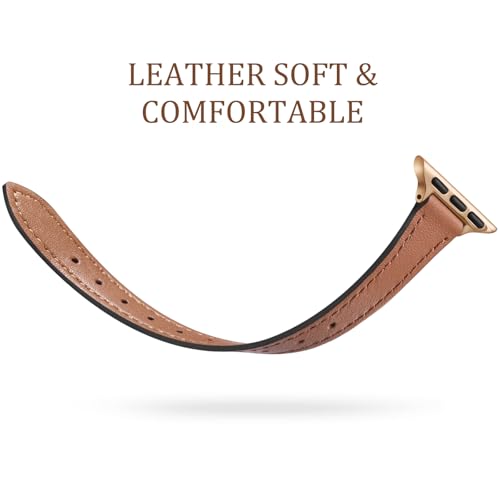 Charlam Slim Leather Band Compatible with Apple Watch Bands for Women 40mm 38mm 41mm 42mm 44mm 45mm 46mm, Top Grain Genuine Leather Strap Thin Wristband for iWatch Series 11 10 SE 9 8 7 6 5 4 3 2 1