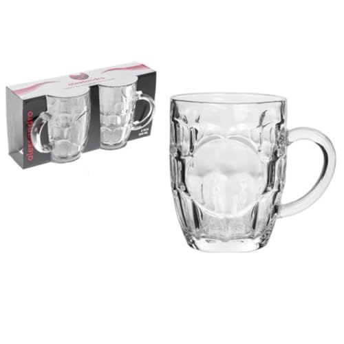 GIOCOKIDS, Vasos de Cristal, Pack 2, Tanque de Cerveza 550 ml | Jarras de Vidrio Resistentes con Asa para Cerveza, Cócteles, Refrescos | Cristalería Clásica para Bar y Hogar