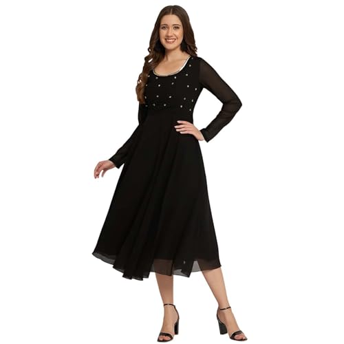 Image of PH POSHAKHUB Georgette Regular Fit Hand Embroidery Anarkali Kurta Set for Women, Yoke Anarkali Kurta for Woman, Ankle Length Anarkali Suit for Women, Full Sleeve Kurti, Dress for Woman