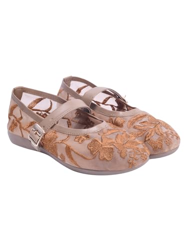 Image of Shoetopia Women's Embroidered Belly Shoes - Soft Comfortable Flats with Adjustable Strap | Traditional Floral Design for Casual & Ethnic Footwear