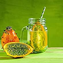 Image of 500 ml Glass Mason Jar, Juice Soft Cold Drinks Mason Mug with Handle and Green Apple Lid and Straw, Transparent (2)