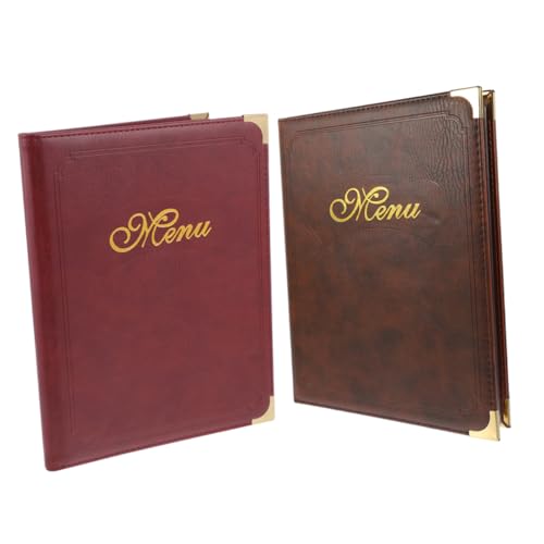 FUNOMOCYA 2pcs PU Menu Book with Transparent Sleeves Restaurant Menu Display Folder for Bars and Hotels Easy to Replace Content Rounded Corner Design for Handling