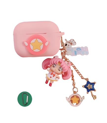 Compatible with Airpods 4ケース 可愛い 韓国 キャラクター 美少女戦士セーサームーンに適用 Airpods 3/2/1ケース カバー イヤホンケース オシャレ 全面保護 カラビナ付 耐衝撃 (Airpods Pro ケース,A1)
