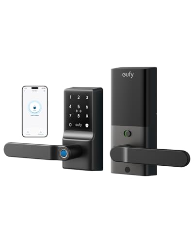 eufy Security Smart Lock C33, Keypad Door Lock with Handle, Fingerprint Door Knob, Keyless Entry Door Lock for Front Door and Bedrooms, Electronic Deadbolt, Wi-Fi, App Control, IP53 Waterproof, Black