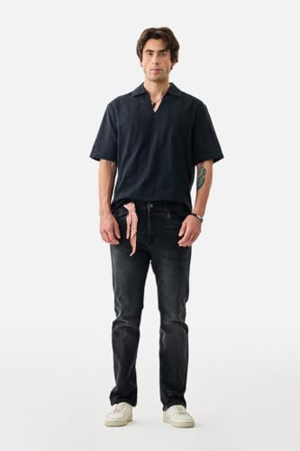 Image of SNITCH Men Casual Jeans | Straight Fit Mid Rise Solid Washed Pattern | Durable Cotton Blend & Stretchable Denim Fabric, Work & Social Outings
