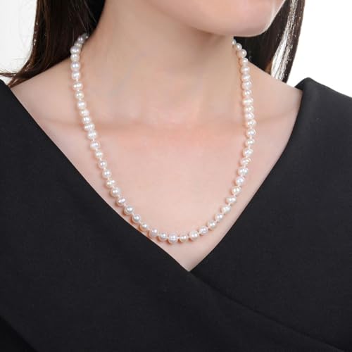 Adabele Authentic Natural Grade A Round White Cultured Freshwater Pearl Necklace Jewelry for Women Anniversary Birthday Mother Gifts2