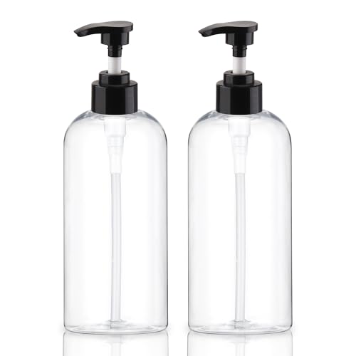 KREMORV Empty Plastic Pump Bottles Dispenser 2 Pack Clear Refillable Pump Bottle for Shampoo, Liquid...