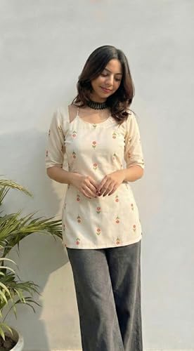 Image of ANNI Designer Short Kurti for Women Viscose Blend Printed Ethnic Tunic | Stylish Kurti Tops with Jeans Styling | Casual Office Wear | Trendy Indian Fashion for Woman