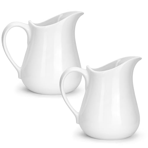 YEUIKERR 2 Pack Cream Pitcher 17 OZ Ceramic Cream Pitcher with Handle, White Sauce Pitcher Porcelain Milk Pourer for Sauces, Jam, Coffee