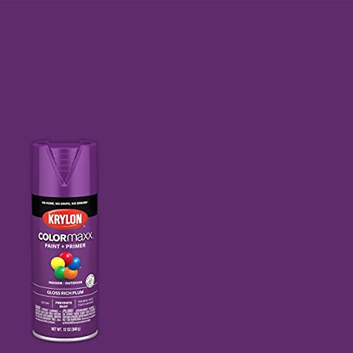Image of Krylon K05536007 COLORmaxx Spray Paint and Primer for Indoor /Outdoor Use, Gloss Rich Plum, 12 Ounce (Pack of 2)