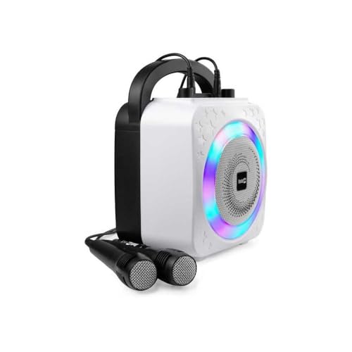 RockJam Máquina de Karaoke Bluetooth Recargable de 8 vatios con Dos micrófonos, Efectos de Cambio de Voz y Luces LED,...