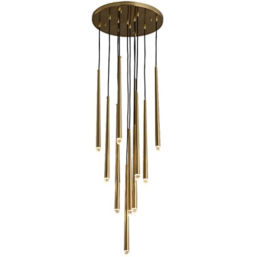 Lámpara de techo de lujo con 14 luces LED G9 en metal dorado para escaleras de gran altura