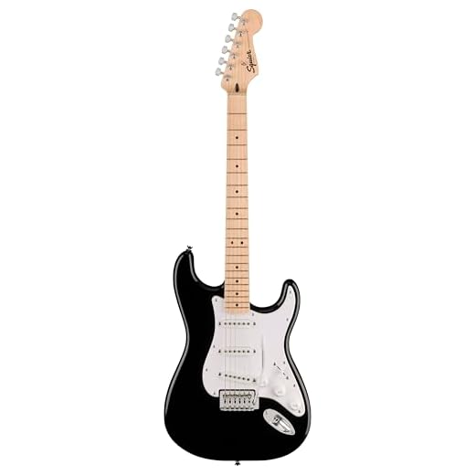 Squier by Fender Sonic Stratocaster, Guitarra Eléctrica, Diapasón de Arce, Golpeador Blanco, Negro, Incluye cursos virtuales gratuitos en Fender Play