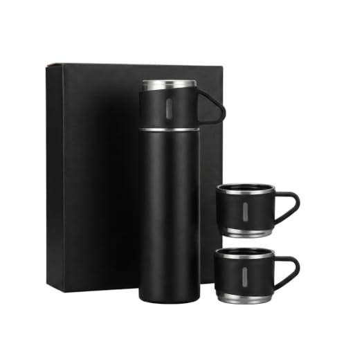 Image of 500ml Vacuum Flask Set with 2 Cups | Double Wall Stainless Steel Insulated Water Bottle for Hot & Cold Beverages | Portable Thermo Flask Gift Set for Travel, Office, Home & Outdoor Use (Multicolor)