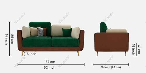 Image of Black Wood Modern Montez Luxurious Velvet 2 Seater Sofa for Bedroom, Living Room, Dining Room, Drawing Room, Home Office in Bug Resistant Wood (Green & Beige, 2 Seater)