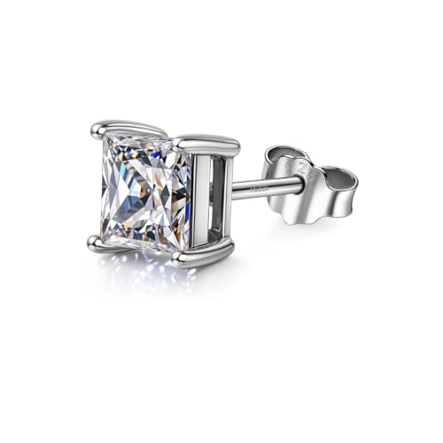 Image of HIGHSPARK 925 Silver Men's Square Solitaire Stud Earring | 92.5 Sterling Silver and Diamond like Brilliance Sparkling Zirconia | Single Stud for Men | Lovely Gift