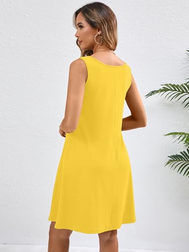 Image of Heymoments Women's Summer Dresses Sleeveless Casual Fashion Loose Swing Button Down Beach Dress with Pockets