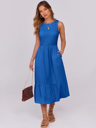 Image of ANRABESS Women Midi Dresses 2026 Summer Casual Sleeveless Sundress High Neck Tank Top Racerback Flowy Beach Dress & Pockets