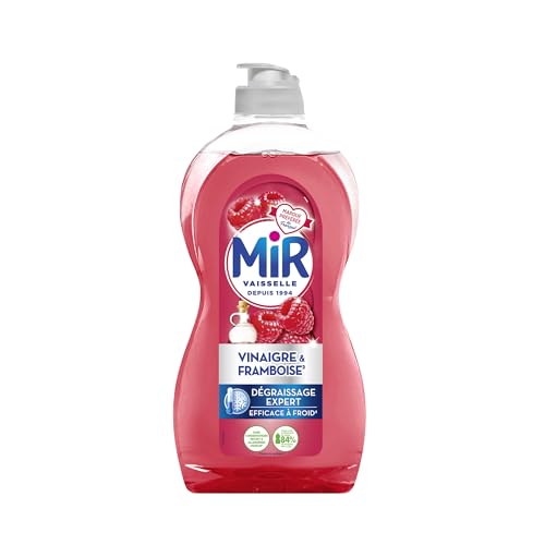 Mir Vaisselle - Vinaigre & Framboise - Dégraissage Expert - Efficace à Froid - Vinaigre Blanc - Sans Conservateurs - Sans Allergènes Parfum - Marque Préférée des Français - Bouteille de 450 ml