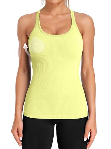 Image of ATTRACO Ribflex Ribbed Workout Tank Tops for Women with Built in Bra Racerback Scoop Neck Athletic Top