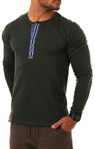 Young & Rich Henley 2238 - Camiseta de manga larga con botones para hombre verde militar. XL