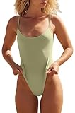 KRLAGAPAS Women's Matcha Green Sexy One Piece Bathing Suit Swimsuit High Cut Cheeky Coverage, SW07MatchaGreen S